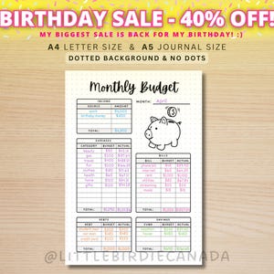 Monatlicher Budget Tracker - DRUCKBARE Journalseite - Planerseite - Budgetvorlage - Budgetierungsarbeitsblatt - Budgetvorlage - Geldtracker