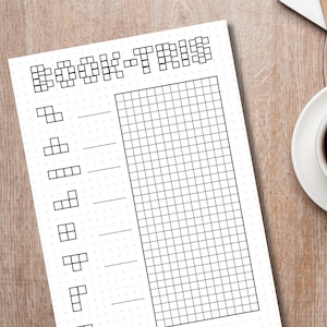 May include: A printable planner page with the text "Book-Tris" at the top. The page has a grid on the right side and a list of squares on the left side.