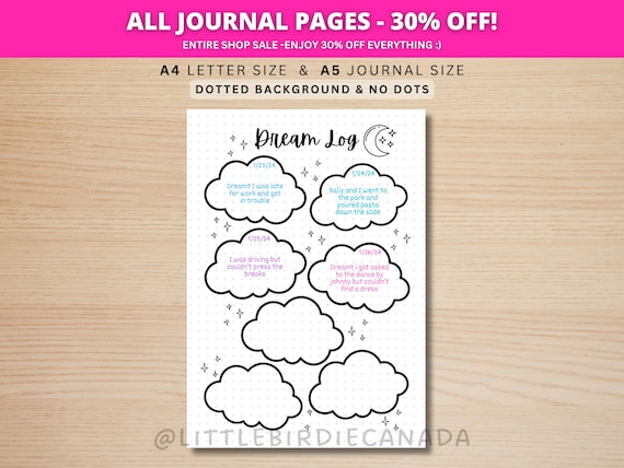 Dream Log - PRINTABLE Journal Page - Printable Planner Page - Dream Journal - Sleep Tracker - Monthly Tracker - Dream Diary - Dream Tracker