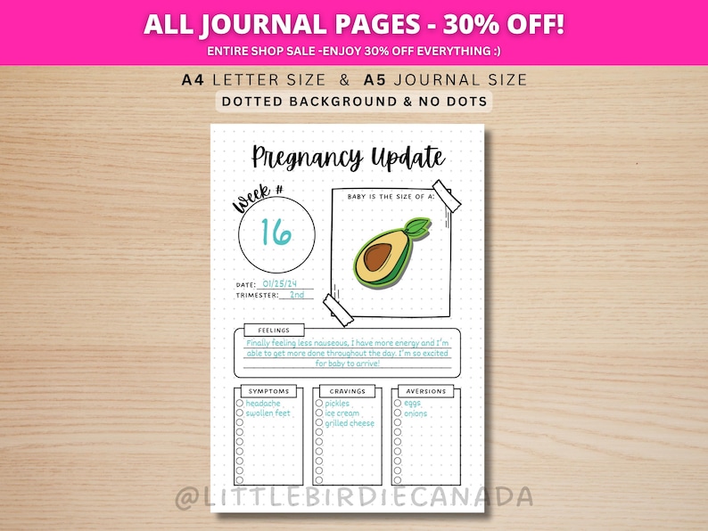 Pregnancy Update - PRINTABLE Journal Page - Pregnancy Tracker ...