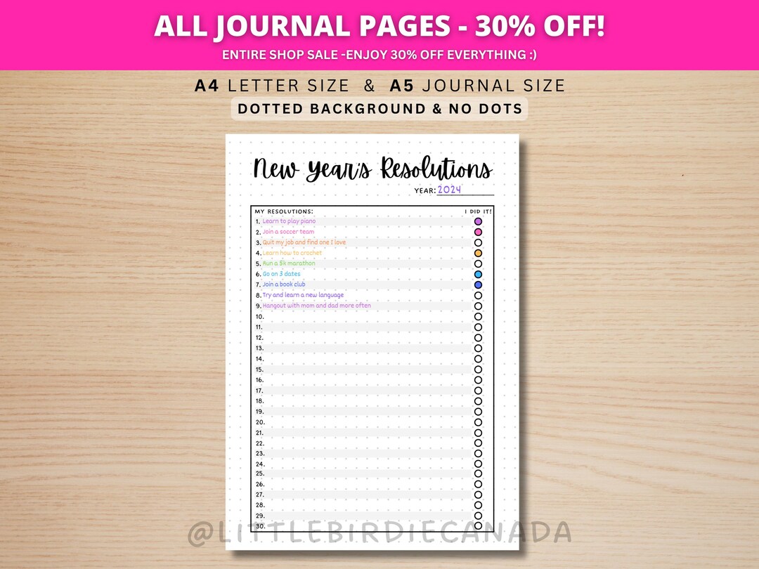 New Years Resolutions - PRINTABLE Journal Page - Yearly Goal Planner ...