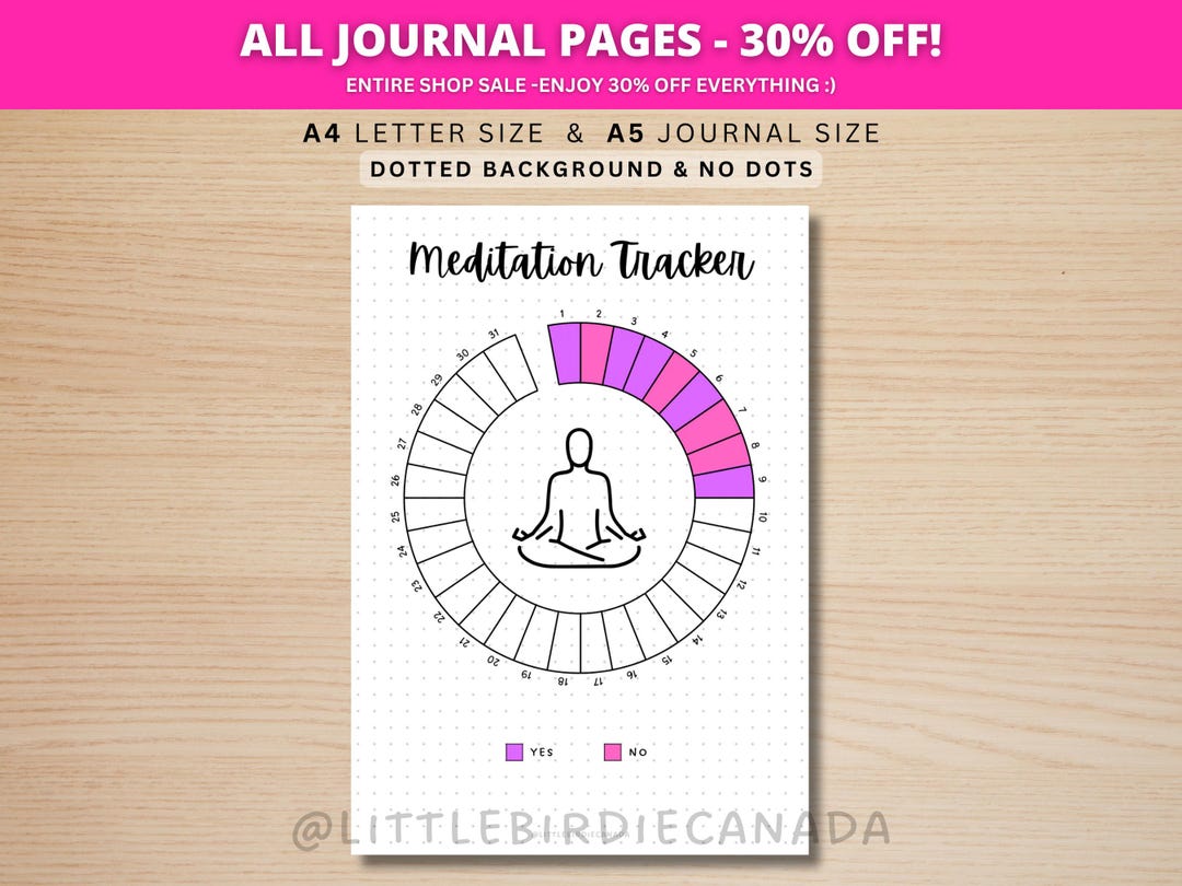 Meditation Tracker Monthly - PRINTABLE Journal Page - Track Fitness- Track Health - Track ...