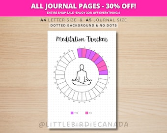 Meditation Tracker Monthly - PRINTABLE Journal Page - Track Fitness- Track Health - Track Meditating - Meditate Tracker - Daily Meditation