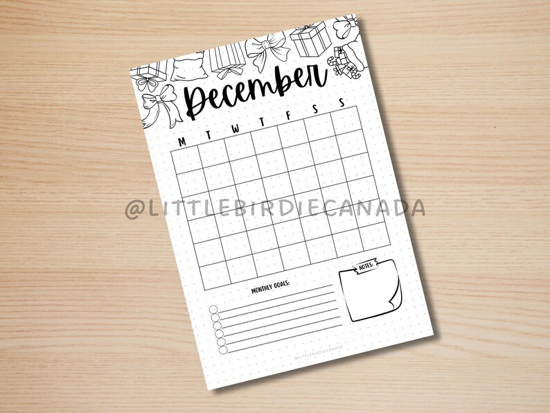 December Title Page and Calendar - PRINTABLE Calendar - Gifts & Bows ...
