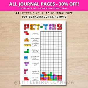 Pet-Tris - Pet Care Tracker - PRINTABLE Journal Page - Planner Page - Pet Owner - Pet Journal - Dog Journal - Cat Journal - Pet Game