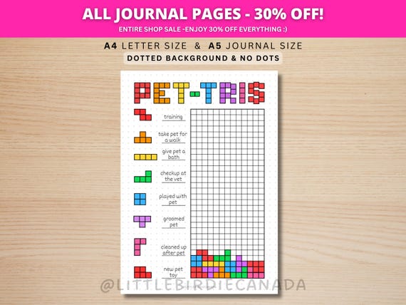 Pet-Tris - Pet Care Tracker - PRINTABLE Journal Page - Planner Page - Pet Owner - Pet Journal - Dog Journal - Cat Journal - Pet Game