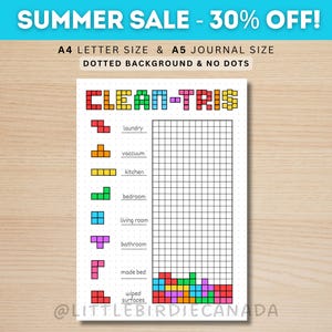 Clean-tris Tracker - PRINTABLE Journal Page - Cleaning Tracker - Chore Tracker - Habit Tracker - Cleaning Game - Printable Planner Page