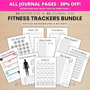 Fitness Trackers Bundle - PRINTABLE Journal Pages - Digital Planner Pages - A5 & A4 Size - Value Pack