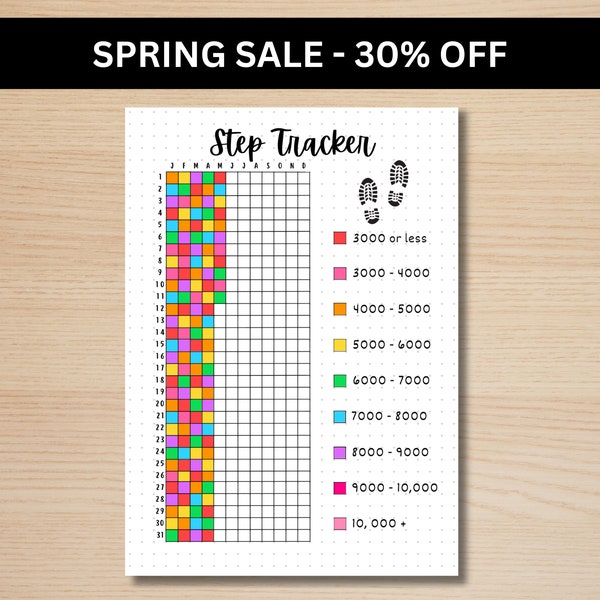 Step Tracker Yearly - A5 Journal Page - Fitness Tracker - Health Tracker - PRINTABLE Tracker - Fitness Goal - Step Goal - Health Log