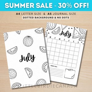 July Title Page - Watermelon - July Calendar - PRINTABLE Calendar - Journal Title Page and Calendar Set - Journal Cover Page