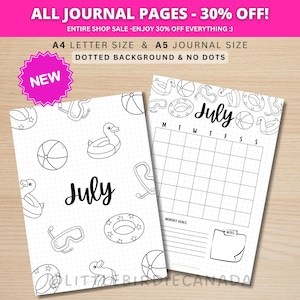 July Title Page and Calendar - PRINTABLE Calendar - Pool Floaties Theme - Journal Title Page - July Cover Page
