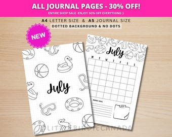 July Title Page and Calendar - PRINTABLE Calendar - Pool Floaties Theme - Journal Title Page - July Cover Page