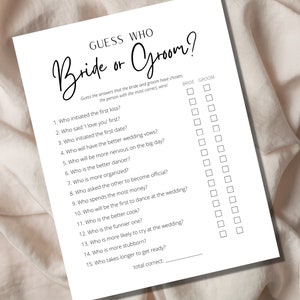 Guess Who Bride Groom Game Minimalist Bridal Shower Game Bride or Groom ...
