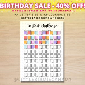 Desafío de lectura de 100 libros - Página de diario A5 - Registro de lectura - Planificador imprimible - Juego de lectura
