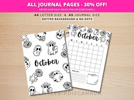 October Title Page - Ghosts - October Calendar - PRINTABLE Calendar - Journal Title Page and Calendar Set - October Cover Page