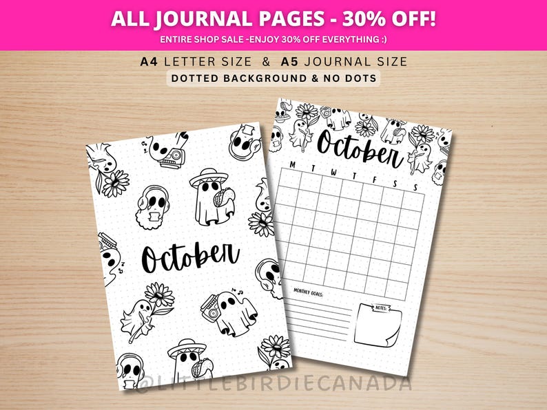 October Title Page - Ghosts - October Calendar - PRINTABLE Calendar - Journal Title Page and Calendar Set - October Cover Page image 1