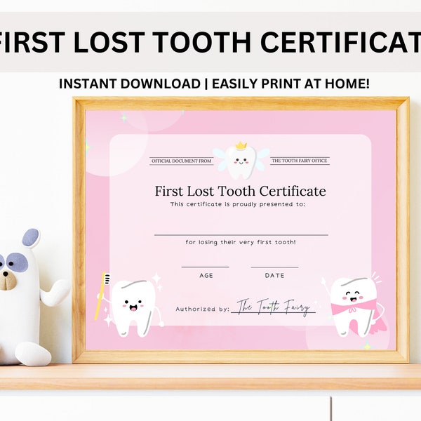 First Lost Tooth Certificate Tooth Fairy Award First Lost Tooth Award Tooth Fairy Certificate Milestone Marker Tooth Fairy Receipt