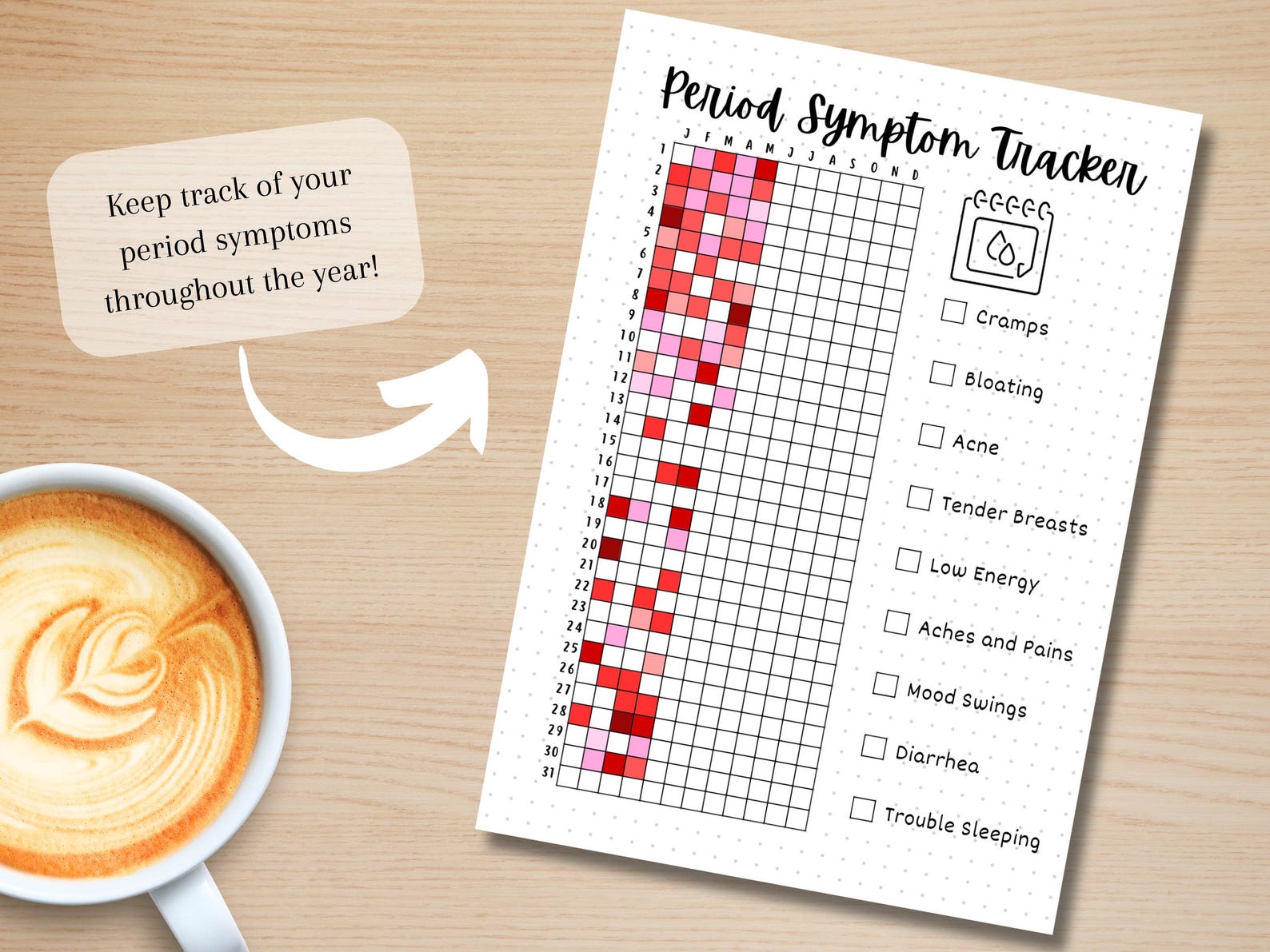 Period Symptom Tracker - PRINTABLE Journal Page - Printable Planner ...