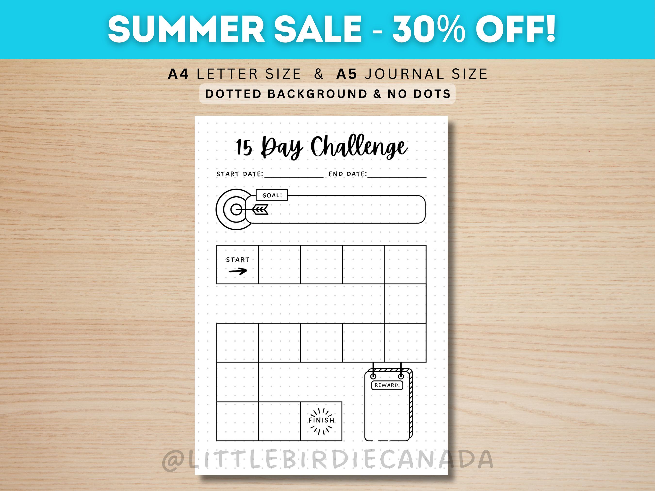 15 Day Challenge - PRINTABLE Journal Page - Choose Your Challenge - 15 Day Game - Fitness Challenge - Savings Challenge - Fitness Tracker