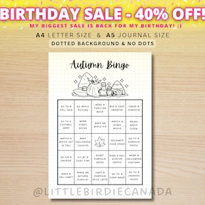 Juego de bingo de otoño - Página de diario IMPRIMIBLE - Juego de bingo de otoño - Actividades de otoño - Actividades de otoño - Lista de deseos de otoño - Lista de tareas de otoño
