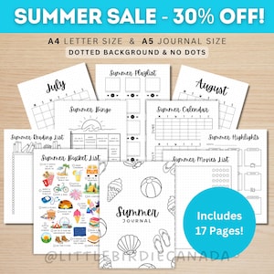 Summer Journal Bundle - PRINTABLE Summer Planner - 17 Journal Pages - Summer Journal Pages - Value Pack - Summer Bucket List