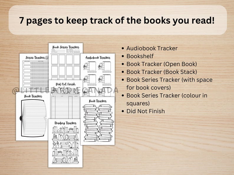 K&ouml;nnte beinhalten: Sieben druckbare Seiten zum Verfolgen von gelesenen B&uuml;chern. Die Seiten beinhalten Tracker f&uuml;r H&ouml;rb&uuml;cher, B&uuml;cherregale, ge&ouml;ffnete B&uuml;cher, B&uuml;cherstapel, Buchreihen und nicht beendete B&uuml;cher.