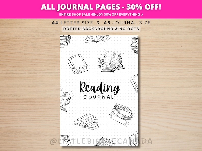 Reading Journal Cover Page - PRINTABLE Journal Page - Book Journal Title Page - Reading Tracker - Book Tracker - Reading Log - Book Cover image 1