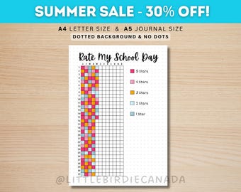 Rate My School Day - PRINTABLE Journal Page - Student Journal - Student Planner Page - Student Agenda - Rate My Day - School Mood Tracker