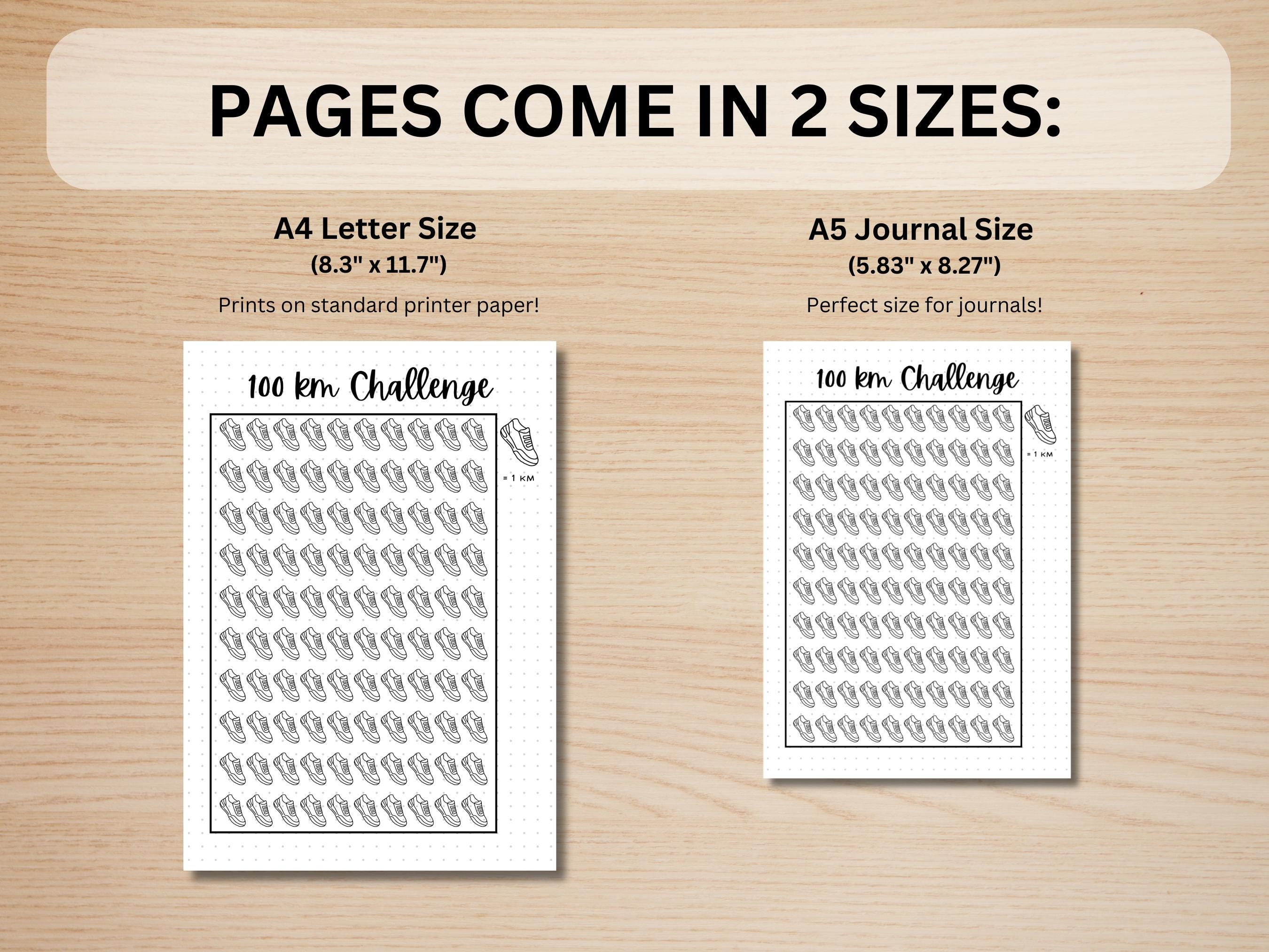 Running Challenge - PRINTABLE Journal Page - Printable Running Tracker -  Running Kilometre Challenge - 100 Km - 365 Km - Fitness Challenge - Etsy