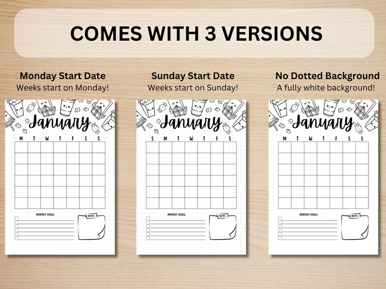 Cute Food 12 Month Calendar BUNDLE D Journal Calendar Template Monthly