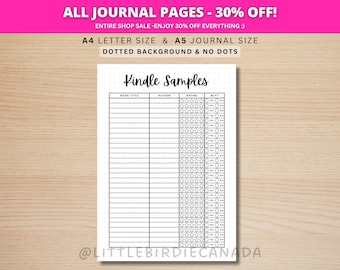 Kindle Sample Tracker - PRINTABLE Journal Page - Reading Planner Page - Track Kindle Samples - Reading Tracker - Reading Journal Page