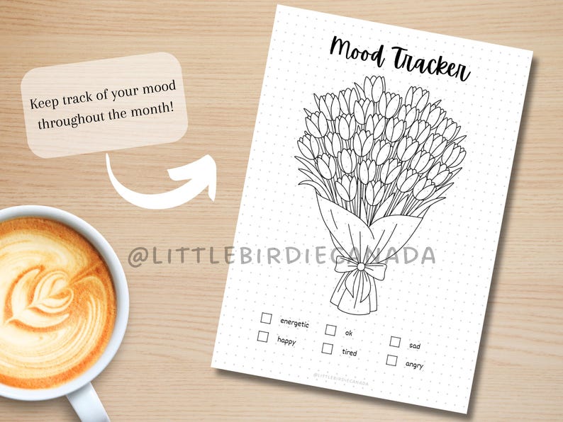 Flower Bouquet Mood Tracker - PRINTABLE Journal Page - Tulip Theme ...