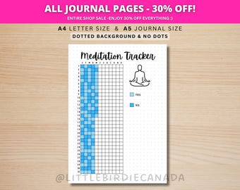 Meditation Tracker Yearly - PRINTABLE Journal Page - Track Fitness - Track Health - Track Meditating - Meditate Tracker - Daily Meditation