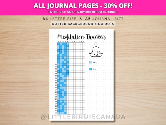 Meditation Tracker Yearly - PRINTABLE Journal Page - Track Fitness - Track Health - Track Meditating - Meditate Tracker - Daily Meditation