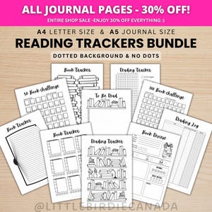 Reading Trackers Bundle - PRINTABLE Journal Pages - Digital Planner Pages - A5 & A4 Size - Value Pack