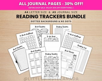 Reading Trackers Bundle - PRINTABLE Journal Pages - Digital Planner Pages - A5 & A4 Size - Value Pack