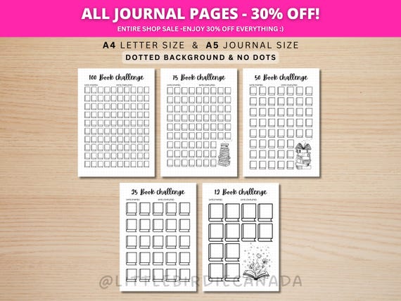 Reading Challenge Bundle - PRINTABLE Journal Page - Reading Tracker - Reading Log - Book Journal - Book Challenge - Reading Game