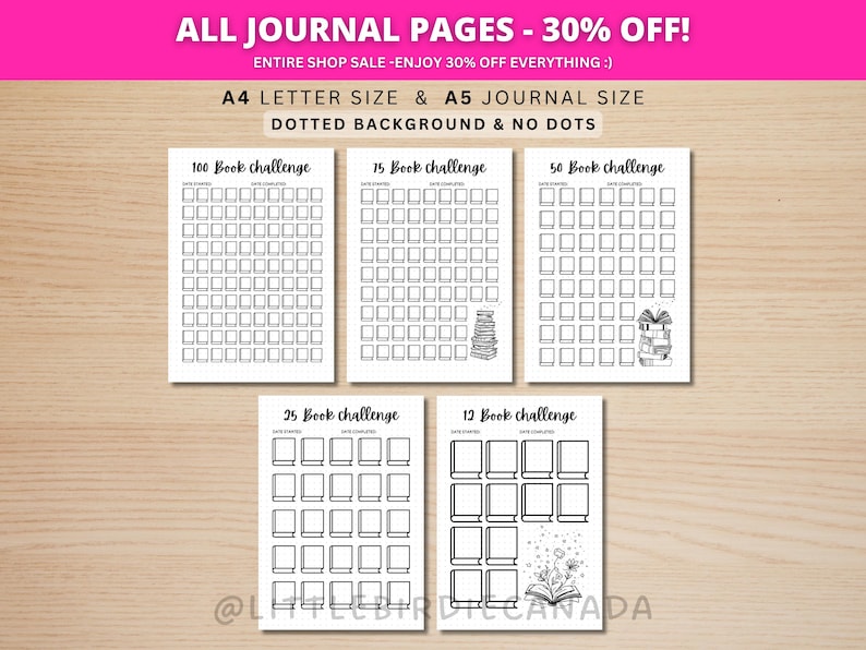 Reading Challenge Bundle - PRINTABLE Journal Page - Reading Tracker - Reading Log - Book Journal - Book Challenge - Reading Game image 1