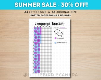 Language Tracker - PRINTABLE Journal Page - Habit Tracker - Learning Language - New Language - Learn French - Learn Spanish - Track Language
