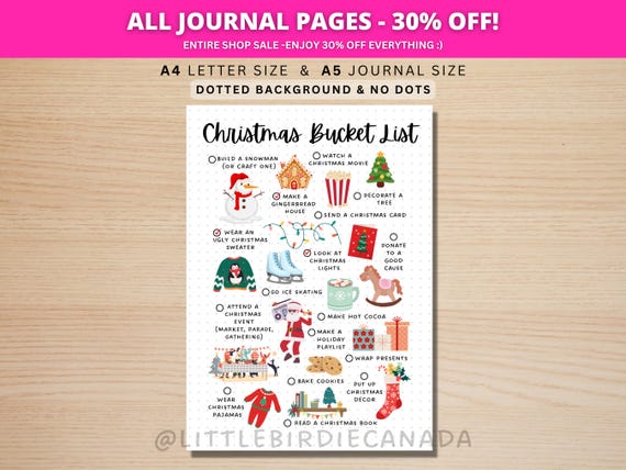 Christmas Bucket List - Christmas Journal Page - PRINTABLE Journal Page - Printable Planner - Christmas To Do List - Christmas Activity List