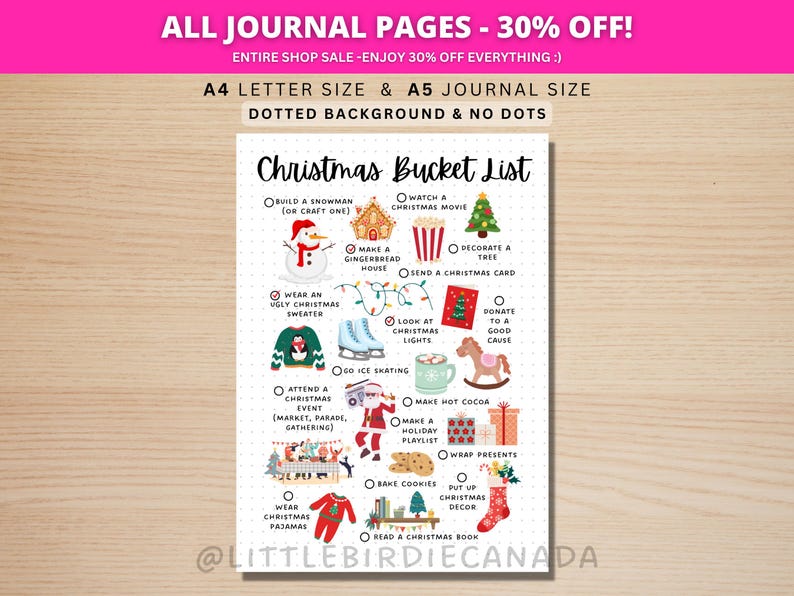 Christmas Bucket List - Christmas Journal Page - PRINTABLE Journal Page - Printable Planner - Christmas To Do List - Christmas Activity List image 1