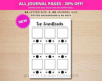 Top Soundtracks - PRINTABLE Journal Page - Movie Tracker - Movie Soundtracks - Movie Log - Playlist - Song Tracker - Journal Template