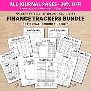 Paquete de seguimiento de finanzas - Páginas de diario imprimibles - Páginas de planificador digital - Tamaños A5 y A4 - Paquete económico