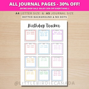 Suivi d'anniversaire - Page de journal à imprimer - calendrier d'anniversaires - rappel d'anniversaire - organisateur d'anniversaire - suivi des anniversaires - souvenir d'anniversaire