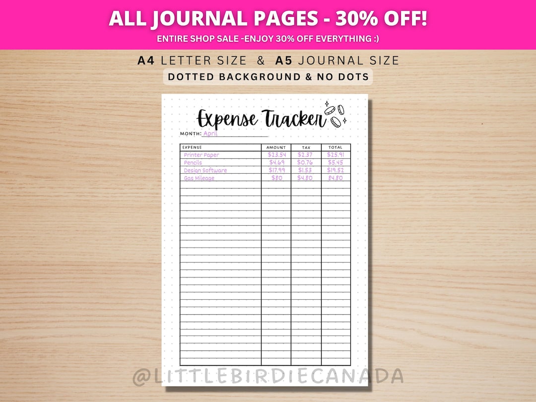 Expense Tracker - PRINTABLE Journal Page - Planner Page - Spending ...