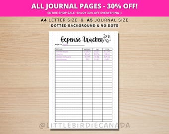 Expense Tracker - PRINTABLE Journal Page - Planner Page - Spending Tracker - Expense Organizer - Monthly Expenses - Expense Template