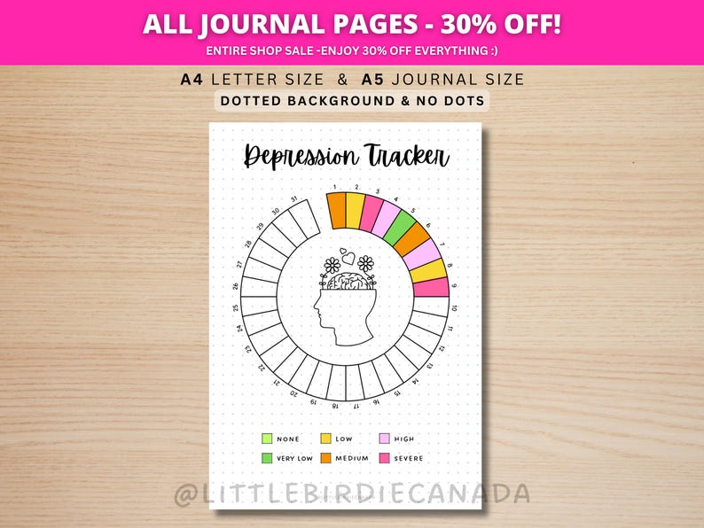 Depression Tracker - PRINTABLE Journal Page - Planner Page - Mood Tracker - Depression Log - Mental Health Tracker - Wellness Journal image 1