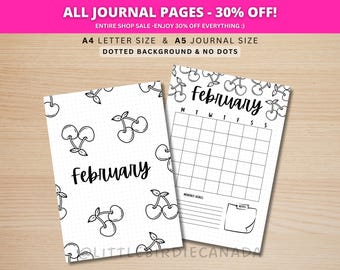 February Title Page - Cherries - February Calendar - PRINTABLE Calendar - Journal Title Page and Calendar - February Cover Page