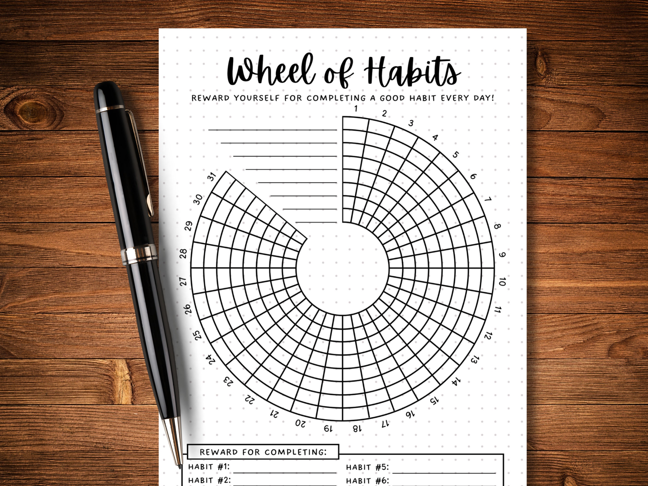 wheel of habits - habit tracker - printable journal page - goal