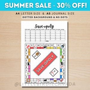 Saveopoly Savings Challenge - PRINTABLE Journal Page - Printable Savings Game - Savings Tracker - Savings Goal - Budgeting Game - Save-opoly